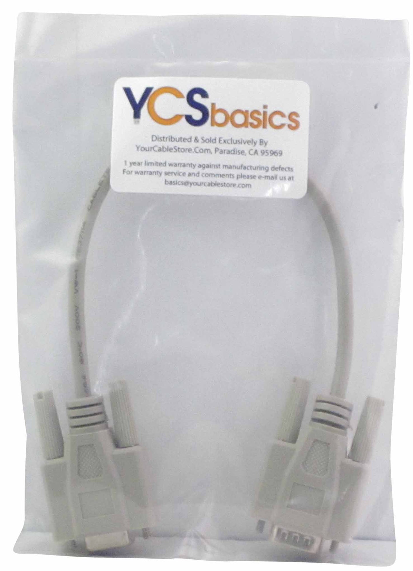 YCS Basics 1 Foot DB9 9 Pin Serial / RS232 Male / Female Extension Cable