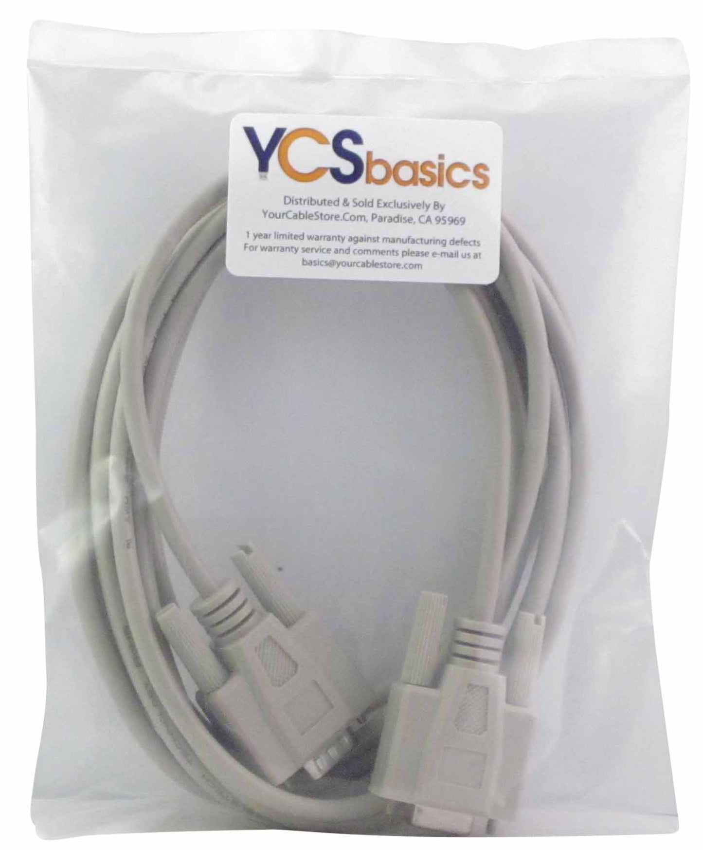 YCS Basics 10 Foot DB9 9 Pin Serial / RS232 Male / Female Extension Cable