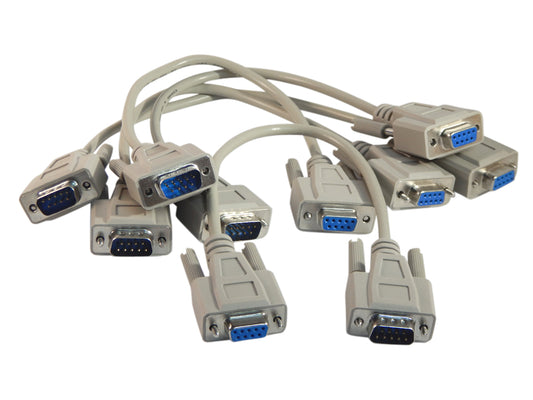 YCS Basics Five Pack 1 Foot DB9 9 Pin Serial / RS232 Male / Female Extension Cable