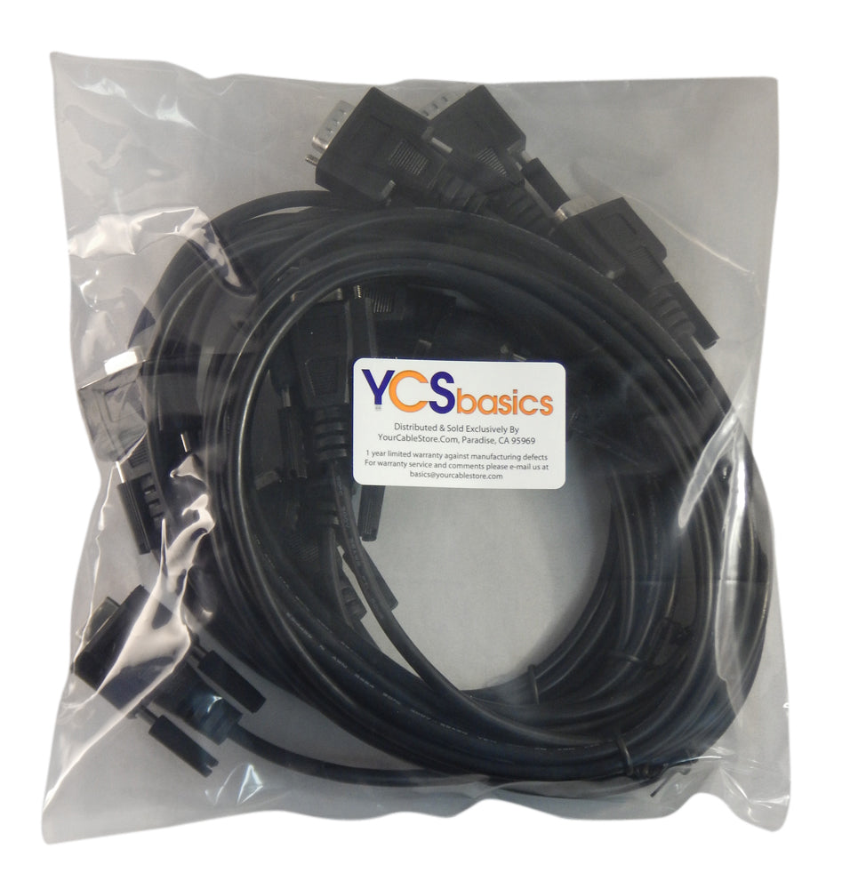 YCS Basics Five Pack Black 6 Foot DB9 9 Pin Serial / RS232 Male / Female Extension Cable