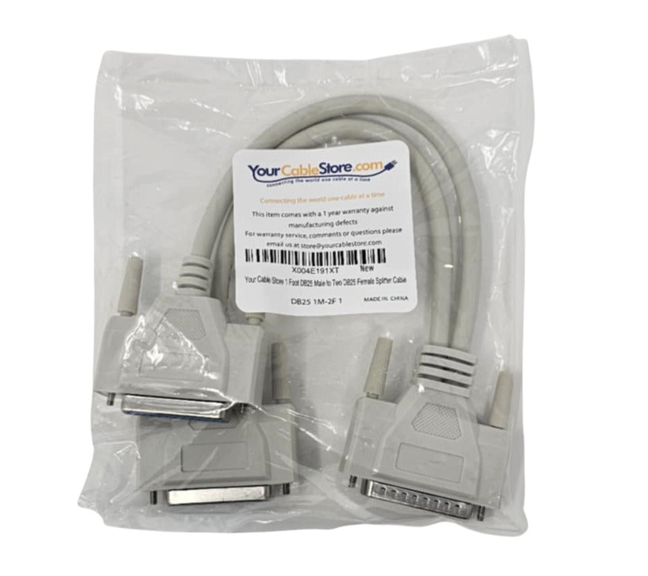 Your Cable Store 1 Foot DB25 Male to Two DB25 Female Serial Splitter Cable