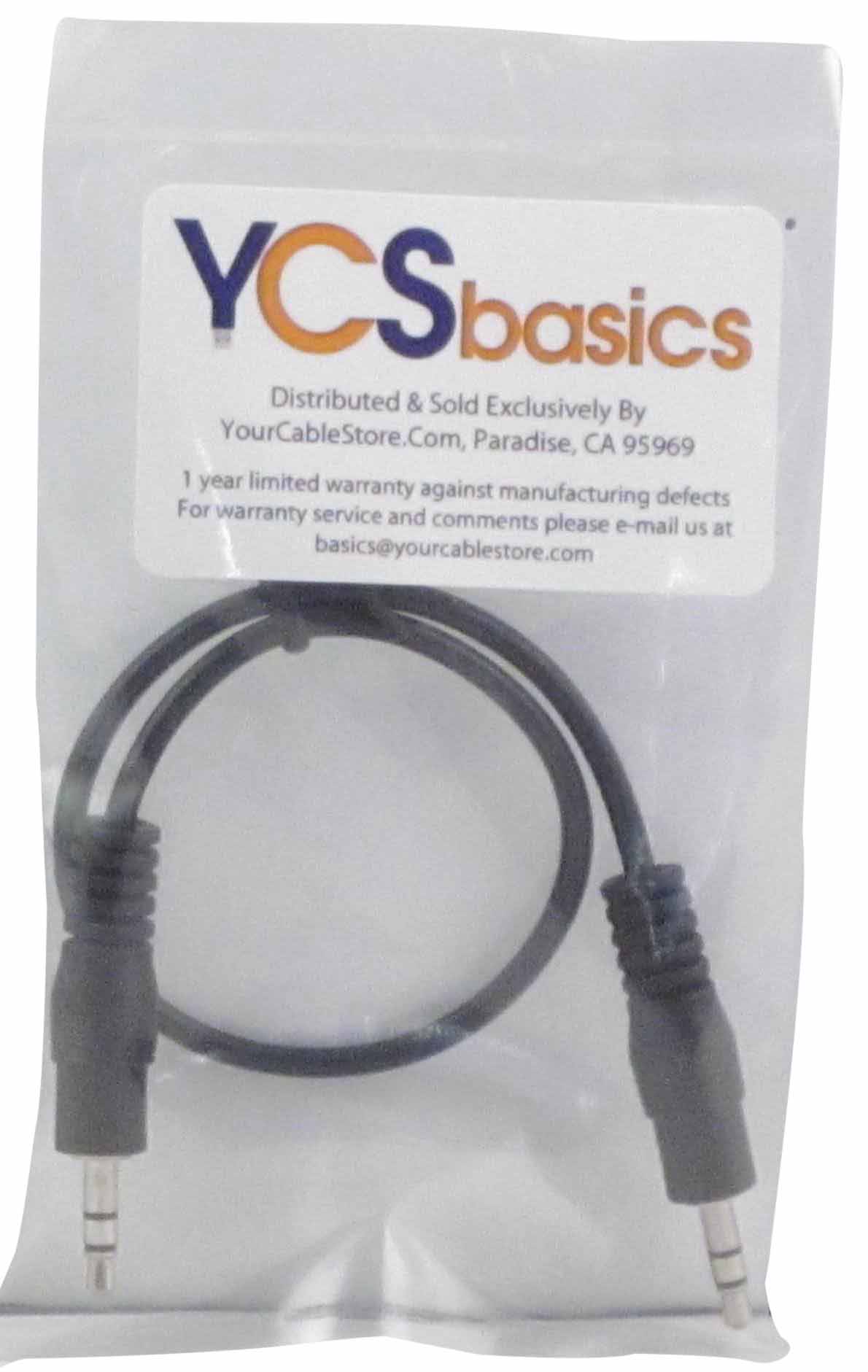 YCS Basics 1 Foot 3.5mm Stereo Male To Male Aux Patch Cable Headphone / Phone / MP3 for Your Car AUX Port, Smartphone, Tablet