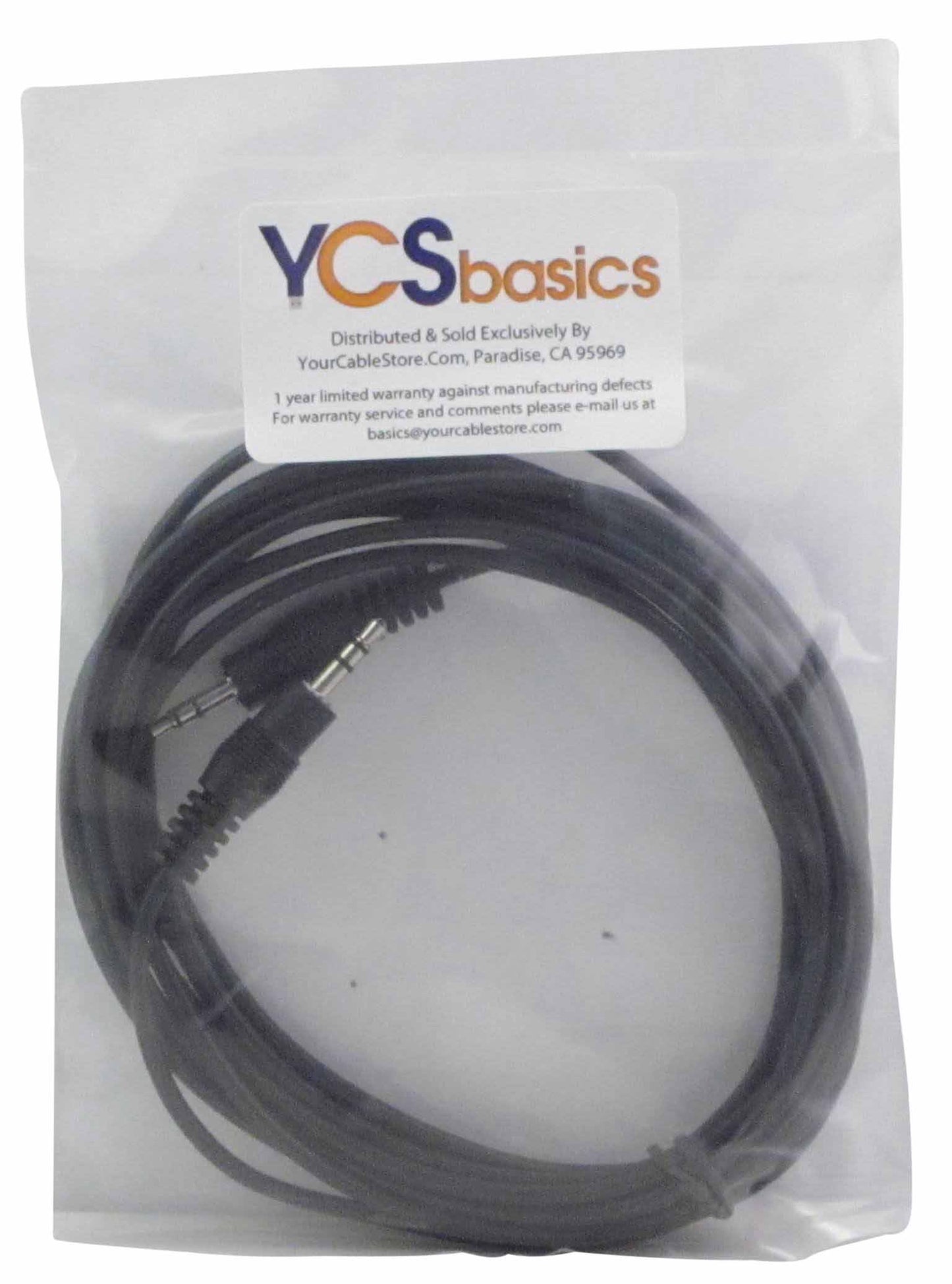 YCS Basics 12 Foot 3.5mm Stereo Male To Male Aux Patch Cable Headphone / Phone / MP3 for Your Car AUX Port, Smartphone, Tablet