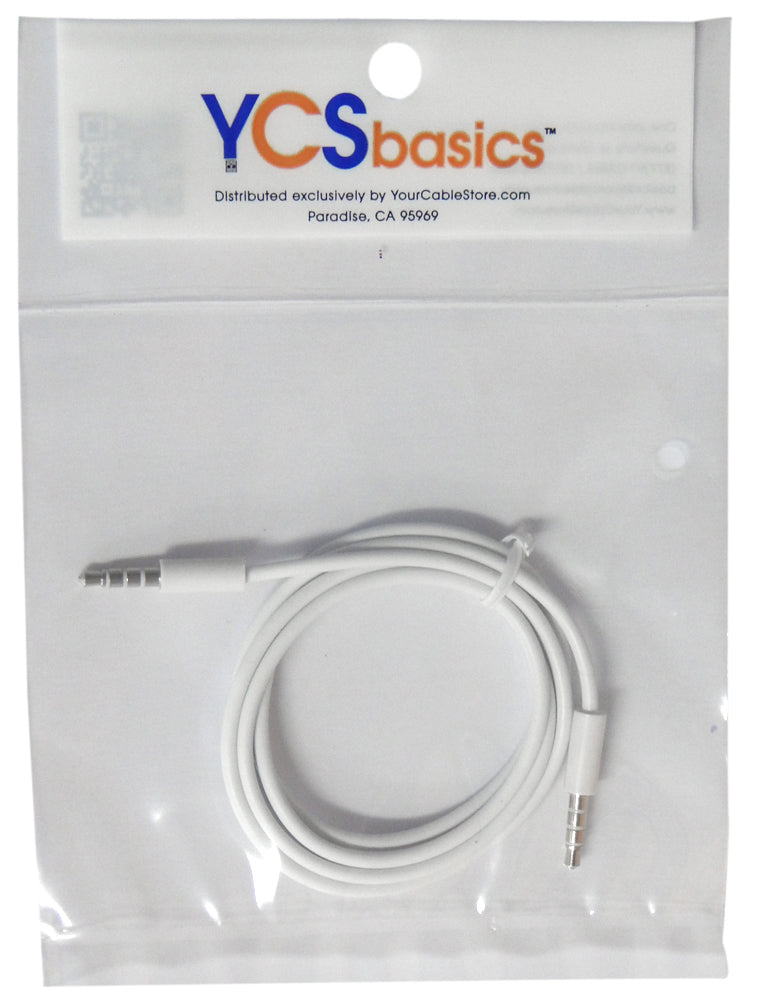 YCS Basics White 3 foot 3.5mm male to male 4 conductor