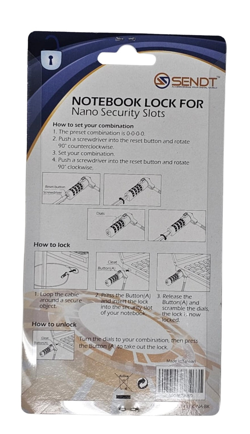 Silver Notebook Laptop Combination Lock for Nano Security Slots