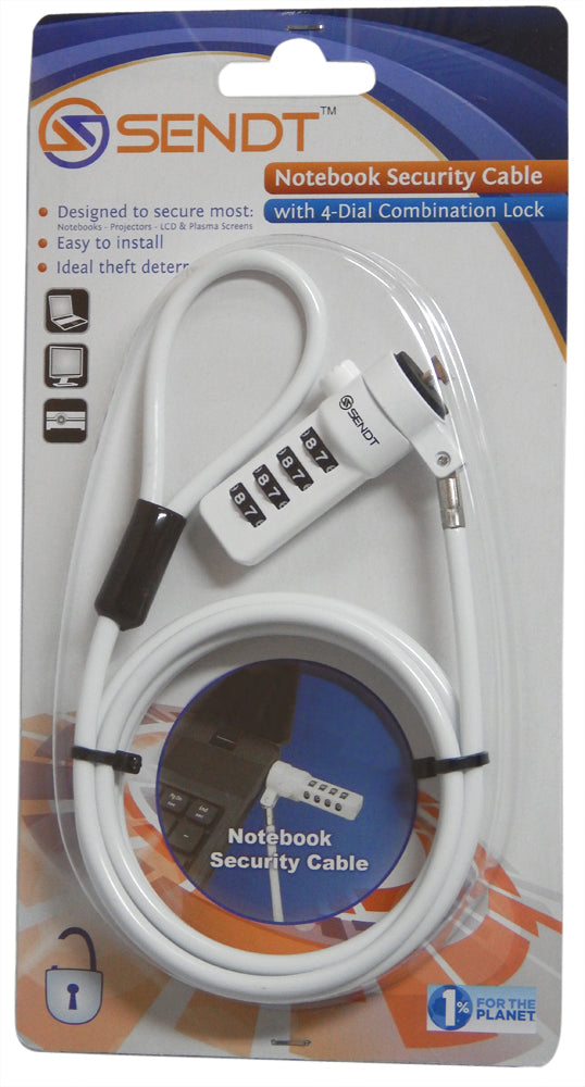 Sendt White Notebook / Laptop Combination Lock Security Cable