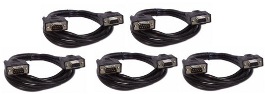 YCS Basics Five Pack Black 6 Foot DB9 9 Pin Serial / RS232 Male / Female Extension Cable