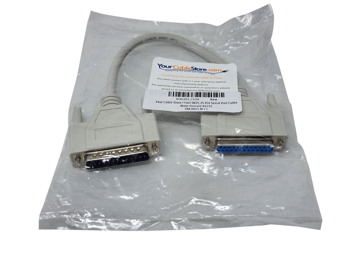 Your Cable Store 1 Foot DB25 25 Pin Serial Port Cable Male / Female RS232