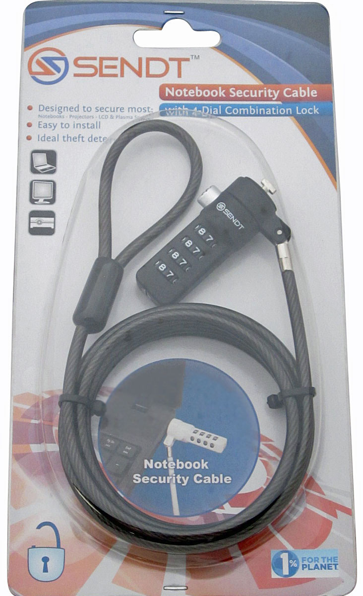 Sendt Black Notebook / Laptop Combination Lock Security Cable