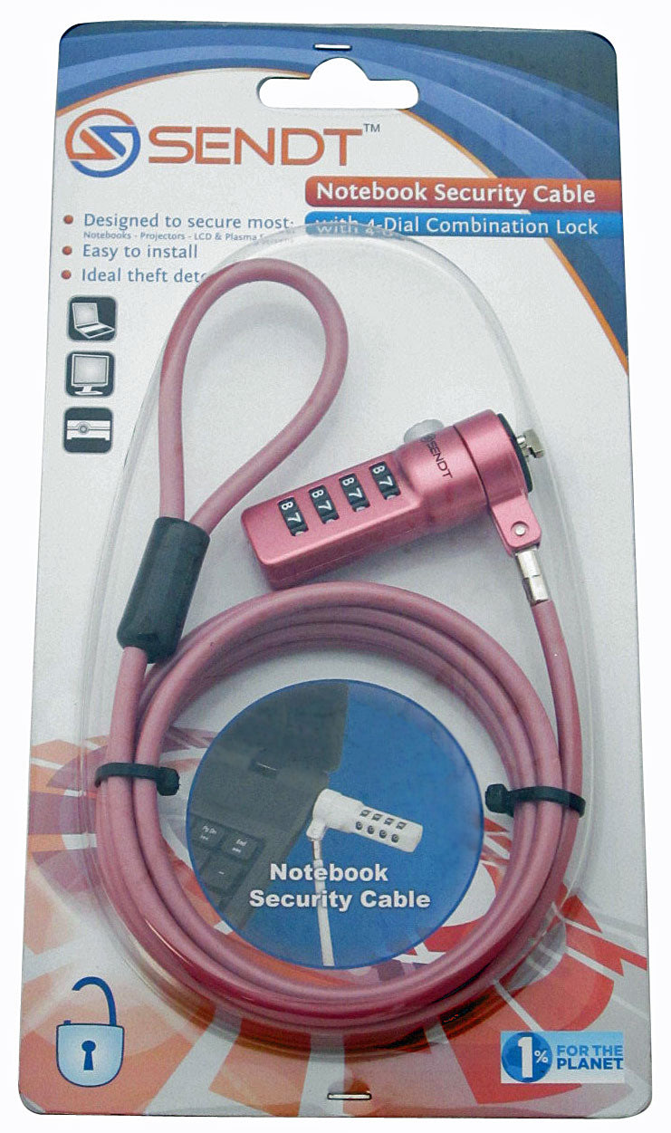 Sendt Pink Notebook / Laptop Combination Lock Security Cable