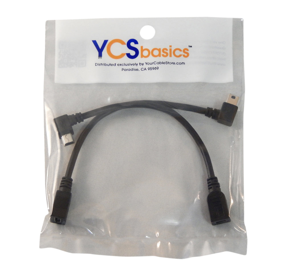 YCS Basics 6 Inch USB 2.0 Mini B Female to Left and Right Angle Mini B Male Extension Cables