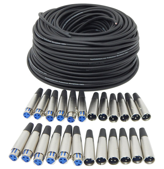 Your Cable Store DIY / Make Your Own Custom Length XLR Cable Kit 250 Ft 28 AWG Balanced XLR Cable, 12 XLR Male Connectors 12 XLR Female Connectors