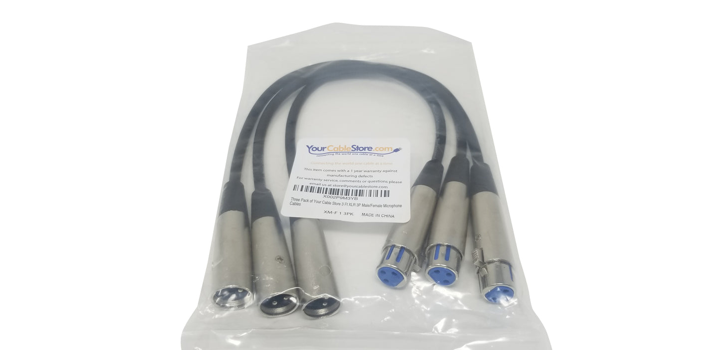 Your Cable Store 3 Pack 1 Foot XLR 3 Pin Male / Female Microphone Cable